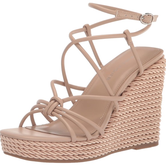 Marc Fisher Woman’s Tan espadrille Strapy Wedges Sz 7.5 wide. New - Picture 1 of 6